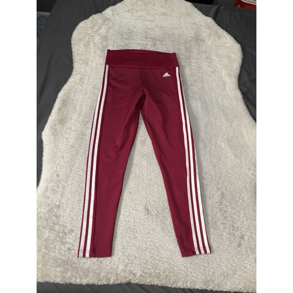 Adidas Womens Maroon Striped Leggings Athletic Workout Size Medium - Picture 1 of 8
